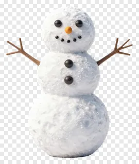 A snowman with textured snow and twig arms.