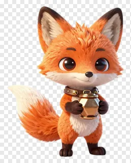 A cartoon fox holding a golden honey jar.