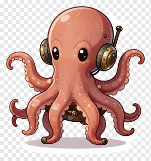 A cartoon octopus in steampunk gear dancing.