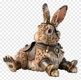 A rabbit wearing steampunk armor and goggles.