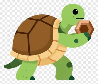 Cartoon turtle holding a mechanical-looking nut.