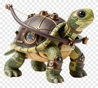 Steampunk turtle holding a bow and arrow.