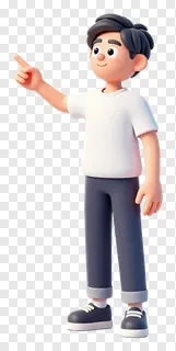 A cartoon student pointing upward with a smile.