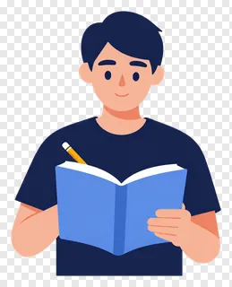 Student holding a book and pencil.