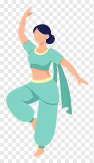 A teal-clad Garba dancer in a dynamic pose.