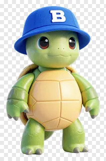 A green turtle wearing a blue hat with a white 'B'.