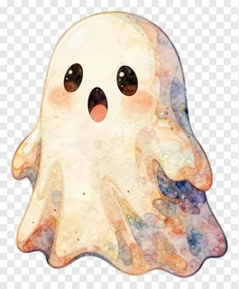 A cute ghost with a watercolor texture and muted color palette.