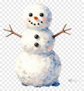 A watercolor-style snowman with branch arms.