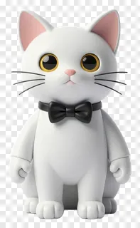 White cat figurine with black bow tie.