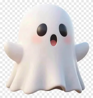 A cute white ghost with an open mouth and rosy cheeks.