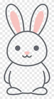 Sitting white easter bunny with pink ear interiors.