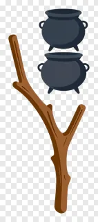 Broomstick topped with a hovering cauldron.