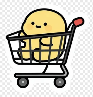 A yellow cartoon character in a shopping cart.