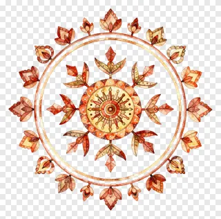Symmetrical mandala with autumn leaf motifs.
