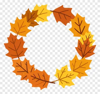 A wreath of glossy autumn leaves in orange and yellow.