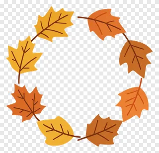Circular wreath of autumn leaves in orange and yellow.