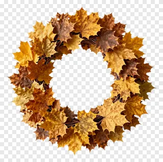 Circular wreath of autumn maple leaves in golden and brown hues.