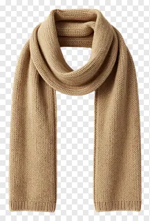 A beige knitted scarf draped in a loop.