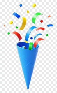 A blue paper cone shooting out colorful gradient confetti.