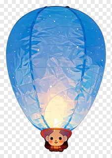 A blue paper sky lantern with a cute animal passenger.