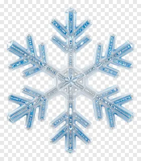 A blue plastic snowflake ornament with glitter details.