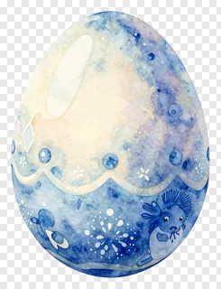 A blue and cream watercolor Easter egg with a fish design.