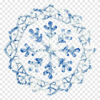 A blue watercolor snowflake lace doily with intricate patterns.