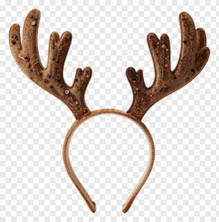 A brown reindeer antler headband with decorative embellishments.