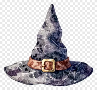 A watercolor witch hat with a gold buckle.