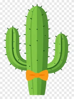 Green cactus wearing an orange bow tie.