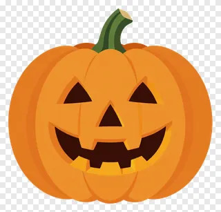 A carved pumpkin with a brown stem and a smiling face.