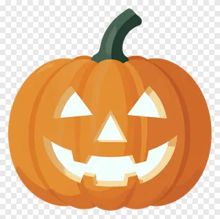 A smiling carved pumpkin with gradient orange color and green stem.