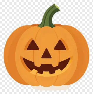 A carved jack-o-lantern pumpkin with a green stem.