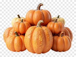 A group of intricately carved pumpkins arranged as a centerpiece.