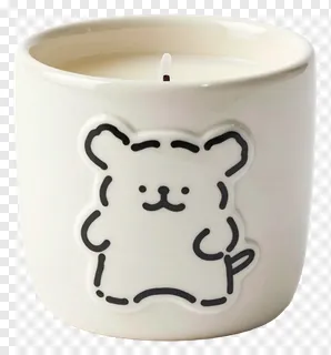 White ceramic candle holder with a bear illustration.