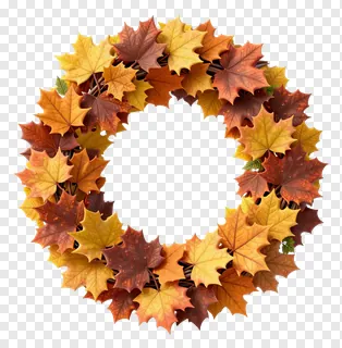 A circular wreath of autumn maple leaves.