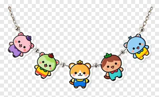 A decorative garland with five cartoon characters.