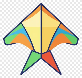 A colorful geometric paper kite with a tail.