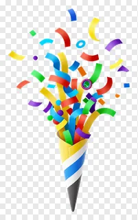 A paper cone releasing colorful confetti.