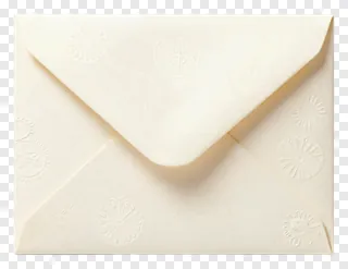 A cream envelope with embossed designs.