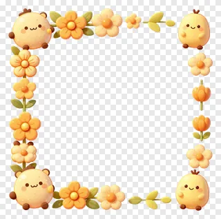 A decorative corner border with cute animals and flowers.