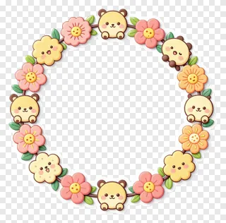 Circular frame with cute bears and flowers.