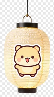 A glowing paper lantern with a cartoon bear design.