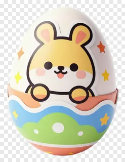 A cute bunny character emerging from a decorated Easter egg.