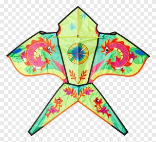 A colorful paper kite with dragon illustrations.