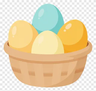 A basket with four pastel-colored eggs.