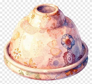 A ceramic vessel with a floral pattern and domed lid.