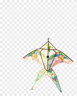 A decorative kite with floral patterns hanging by a string.