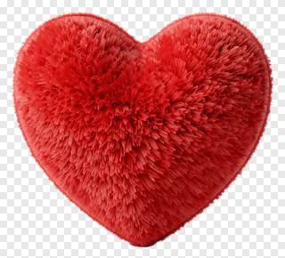 A red heart-shaped pillow with a fuzzy texture.