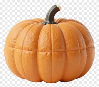 An orange quilted pumpkin with a stem.
